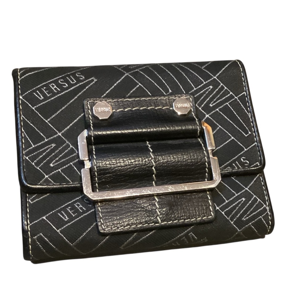 Versus by Versace Black Logo Wallet with Silver Buckle Detail